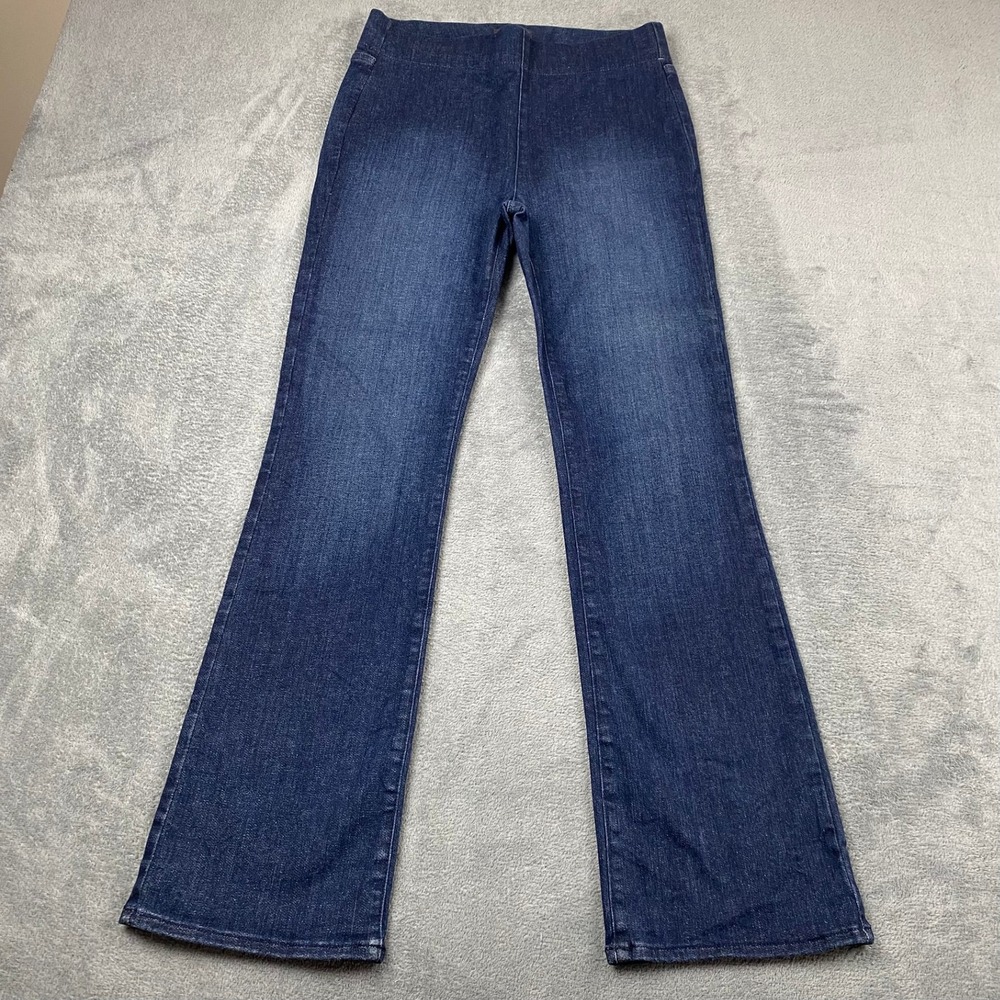 NYDJ Women M Jeans Dark Blue Pull On Flare Leg High Rise Stretch Denim